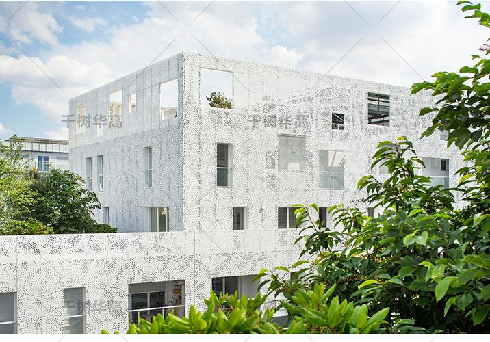 千树华高铝合金材质白色雕花建筑材料铝单板幕墙定制天花吊顶装饰示例